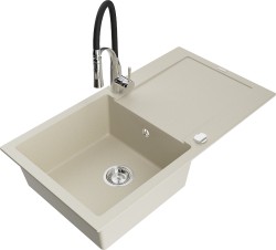 MEXEN/S - Leo granitový dřez 1 s odkapávačem včetně baterie Aster, béžová (6501-69-73450-07)