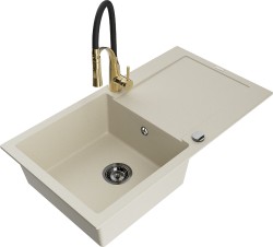 MEXEN/S - Leo granitový dřez 1 s odkapávačem včetně baterie Aster, béžová (6501-69-73450-57-B)