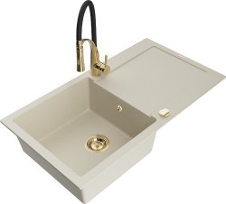 MEXEN/S - Leo granitový dřez 1 s odkapávačem včetně baterie Aster, béžová (6501-69-73450-57-G)
