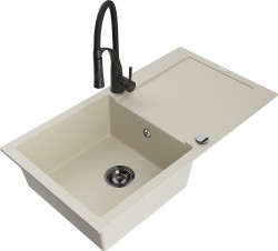MEXEN/S - Leo granitový dřez 1 s odkapávačem včetně baterie Aster, béžová (6501-69-73450-70-B)