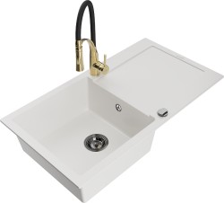 MEXEN/S - Leo granitový dřez 1 s odkapávačem včetně baterie Aster, bílá (6501-20-73450-57-B)