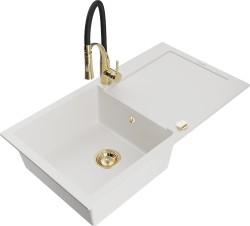 MEXEN/S - Leo granitový dřez 1 s odkapávačem včetně baterie Aster, bílá (6501-20-73450-57-G)