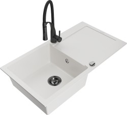 MEXEN/S - Leo granitový dřez 1 s odkapávačem včetně baterie Aster, bílá (6501-20-73450-70-B)