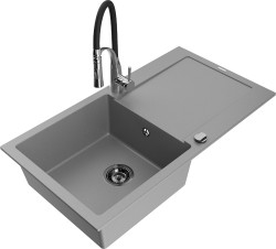 MEXEN/S - Leo granitový dřez 1 s odkapávačem včetně baterie Aster, šedá (6501-71-73450-07-B)
