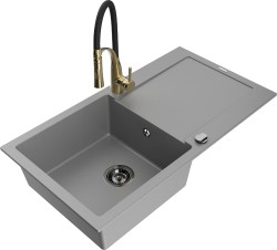 MEXEN/S - Leo granitový dřez 1 s odkapávačem včetně baterie Aster, šedá (6501-71-73450-57-B)