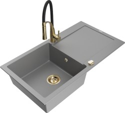 MEXEN/S - Leo granitový dřez 1 s odkapávačem včetně baterie Aster, šedá (6501-71-73450-57-G)