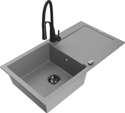 MEXEN/S - Leo granitový dřez 1 s odkapávačem včetně baterie Aster, šedá (6501-71-73450-70-B)