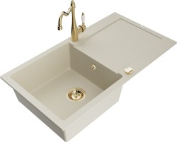 MEXEN/S - Leo granitový dřez 1 s odkapávačem včetně baterie Carla, béžová (6501-69-670700-50)
