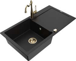 MEXEN/S - Leo granitový dřez 1 s odkapávačem včetně baterie Carla, černá (6501-77-670700-50)