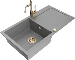 MEXEN/S - Leo granitový dřez 1 s odkapávačem včetně baterie Carla, šedá (6501-71-670700-50)