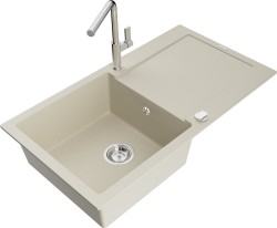 MEXEN/S - Leo granitový dřez 1 s odkapávačem včetně baterie Flora, béžováy (6501-69-670401-00)