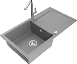 MEXEN/S - Leo granitový dřez 1 s odkapávačem včetně baterie Flora, šedá (6501-71-670401-00)