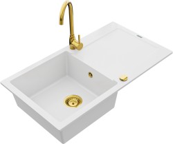 MEXEN/S - Leo granitový dřez 1 s odkapávačem včetně baterie Telma, bílá (6501-20-670200-50)