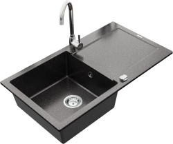 MEXEN/S - Leo granitový dřez 1 s odkapávačem včetně baterie Telma, černá kropenatý (6501-76-670200-00)