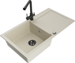 MEXEN/S - Leo granitový dřez s odkapávačem včetně baterie Duero, béžová (6501-69-671600-70)