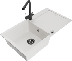 MEXEN/S - Leo granitový dřez s odkapávačem včetně baterie Duero, bílá (6501-20-671600-70)