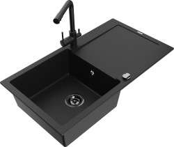 MEXEN/S - Leo granitový dřez s odkapávačem včetně baterie Duero, černá (6501-77-671600-70-B)