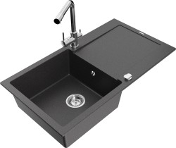 MEXEN/S - Leo granitový dřez s odkapávačem včetně baterie Duero, černá kropenatá (6501-76-671600-00)