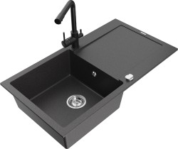MEXEN/S - Leo granitový dřez s odkapávačem včetně baterie Duero, černá kropenatá (6501-76-671600-70)