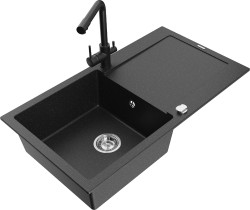 MEXEN/S - Leo granitový dřez s odkapávačem včetně baterie Duero, černá/stříbrná metalik (6501-73-671600-70)