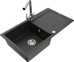 MEXEN/S - Leo granitový dřez s odkapávačem včetně baterie Duero, černá/zlatá metalik (6501-75-671600-00)