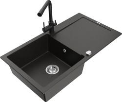 MEXEN/S - Leo granitový dřez s odkapávačem včetně baterie Duero, černá/zlatá metalik (6501-75-671600-70)