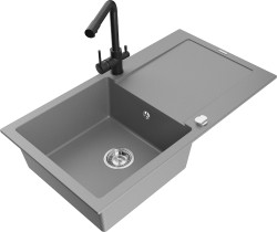 MEXEN/S - Leo granitový dřez s odkapávačem včetně baterie Duero, šedá (6501-71-671600-70)