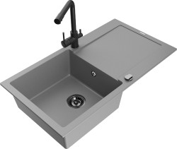 MEXEN/S - Leo granitový dřez s odkapávačem včetně baterie Duero, šedá (6501-71-671600-70-B)