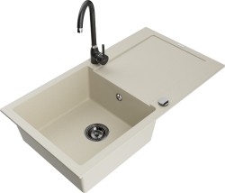 MEXEN/S - Leo granitový dřez s odkapávačem včetně baterie Telma, béžová (6501-69-670200-70)