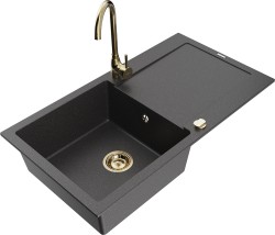 MEXEN/S - Leo granitový dřez s odkapávačem včetně baterie Telma, černá kropenatá (6501-76-670200-50)