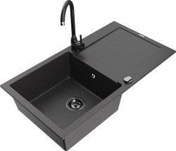 MEXEN/S - Leo granitový dřez s odkapávačem včetně baterie Telma, černá kropenatá (6501-76-670200-70-B)
