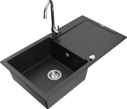 MEXEN/S - Leo granitový dřez s odkapávačem včetně baterie Telma, černá/zlatá metalik (6501-75-670200-00)