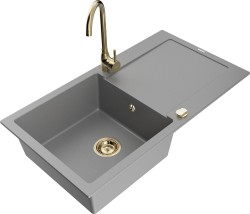 MEXEN/S - Leo granitový dřez s odkapávačem včetně baterie Telma, šedá (6501-71-670200-50)