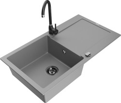 MEXEN/S - Leo granitový dřez s odkapávačem včetně baterie Telma, šedá (6501-71-670200-70-B)