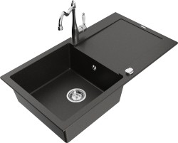 MEXEN/S - Leogranitový dřez 1 s odkapávačem včetně baterie Carla, černá/stříbrná metalik (6501-73-670700-70)