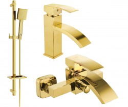 MEXEN/S - Libra DQ45 Set umyvadlové a vanové baterie s příslušenstvím, zlato (745103DQ45-50)
