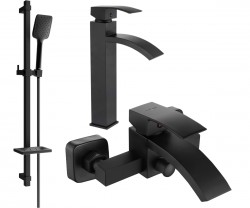 MEXEN/S - Libra DQ62 Set umyvadlové a vanové baterie s příslušenstvím, černá (745113DQ62-70)