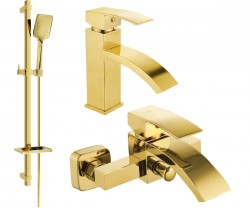 MEXEN/S - Libra DQ62 Set umyvadlové a vanové baterie s příslušenstvím, zlato (745103DQ62-50)