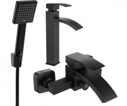 MEXEN/S - Libra R45 Set umyvadlové a vanové baterie s příslušenstvím, černá (745113R45-70)
