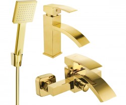 MEXEN/S - Libra R45 Set umyvadlové a vanové baterie s příslušenstvím, zlato (745103R45-50)