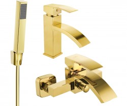 MEXEN/S - Libra R77 Set umyvadlové a vanové baterie s příslušenstvím, zlato (745103R77-50)