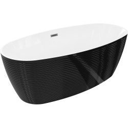 MEXEN/S - Lira volně stojící vana vzor 170 x 80, bílá/černá, sifon a přepad grafit metal (52831708075-95)