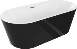 MEXEN/S - Luna vana volně stojící 150 x 75, bílá/černá, sifon a přepad růžové zlato (52031507575-60)