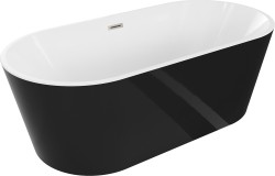 MEXEN/S - Luna vana volně stojící 170 x 80, bílá/černá, sifon a přepad nikl kartáčovaná (52031708075-97)