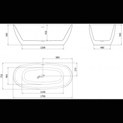 MEXEN/S - Luvo Slim volně stojící vana 170 x 75, bílá, sifon a přepad měď kartáčovaná (52801707500-65)