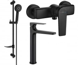 MEXEN/S - Lynx DF40 SET umyvadlová a sprchová baterie s příslušenstvím, černá (745914DF40-70)