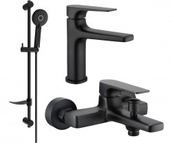 MEXEN/S - Lynx DF40 Set umyvadlové a vanové baterie s příslušenstvím, černá (745903DF40-70)
