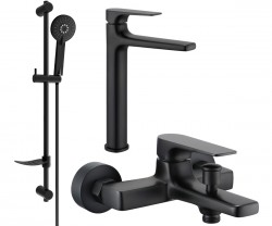 MEXEN/S - Lynx DF40 Set umyvadlové a vanové baterie s příslušenstvím, černá (745913DF40-70)