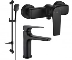 MEXEN/S - Lynx DF62 SET umyvadlová baterie + sprchová s příslušenstvím, černá (745904DF62-70)
