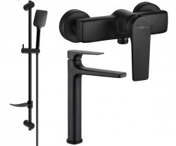 MEXEN/S - Lynx DF62  SET umyvadlová baterie + sprchová s příslušenstvím, černá (745914DF62-70)